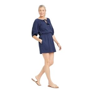 NEW Cotton Gauze Puff Sleeve Romper with Lined Shorts Knox Rose Navy Blue NWT